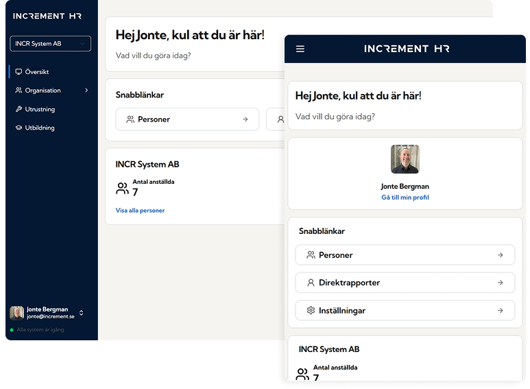 Skärmdumpar av Increment HR system